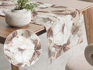 Biante Dekoračný behúň na stôl Porto PRT-011 Hnedo-biele kvety na béžovom 20x120 cm