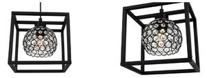 Závesné svietidlo Crystal cage, 1x čierne krištáľové tienidlo v kovovom ráme