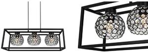 Závesné svietidlo Crystal Cage, 3x čierne krištáľové tienidlo v kovovom ráme
