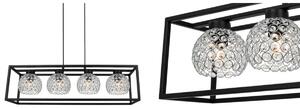 Závesné svietidlo Crystal Cage, 4x strieborné krištáľové tienidlo v kovovom ráme