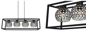 Závesné svietidlo Crystal cage, 4x čierne krištáľové tienidlo v kovovom ráme