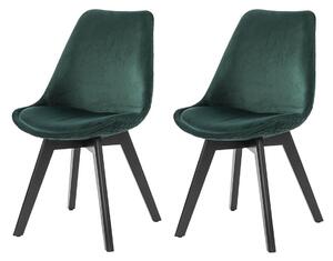 Zamatová jedálenská stolička – zelená – set 2 ks 49 × 56,5 × 84 cm