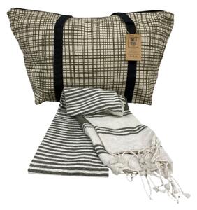 Štýlový set plážovej tašky + osušky HAMAM 75x150 cm, khaki