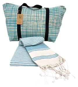 Štýlový set plážovej tašky + osušky HAMAM 75x150 cm, tyrkysový
