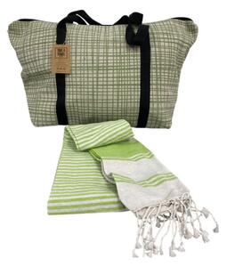Štýlový set plážovej tašky + osušky HAMAM 75x150 cm, zelený