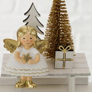 Vianočné dekorácie Andelko na saniach 1ks, 12x5 cm - Zlatá