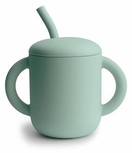 Mushie silikónový pohárik so slamkou cambridge-blue