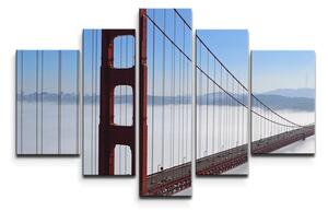 Sablio Obraz - 5-dílný Golden Gate v hmle - 125x90 cm