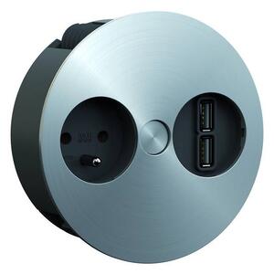Zásuvka zápustná BACH TWIST 1Z, 2x USB 2 m, nerez