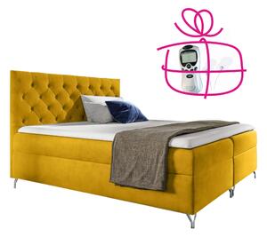 KONDELA Boxspringová posteľ, 200x200, žltá látka Velvet, GULIETTE + darček
