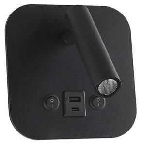 LED nástenné bodové svietidlo s USB portom LED/8W/230V 3000K čierne