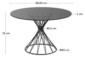 MUZZA Jedálenský stôl tuni Ø 120 cm čierny priehľadný