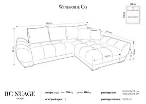 Hnedá Štvormiestna rozkladacia zamatová pohovka s úložným priestorom Nuage – pravý roh 285 × 192 × 92 cm WINDSOR & CO