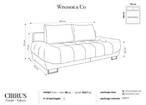 Hnedá Trojmiestna rozkladacia zamatová pohovka s úložným priestorom Cirrus 215 × 112 × 90 cm WINDSOR & CO