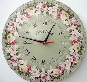 Stylesa - Vintage drevené nástenné hodiny kruh: Fi: 30 cm HDFK002