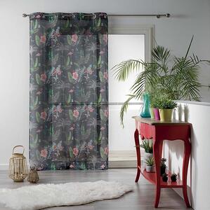 Záclona s exotickými kvetmi Paradizio – sivá 140x240cm