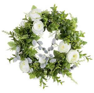 Veniec s ružami biely / zelený, 30 cm