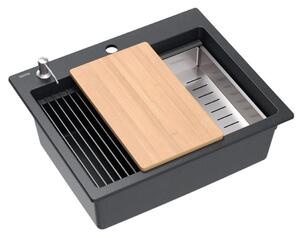 Granitový drez KURT 110 WORKSTATION Black Dotted