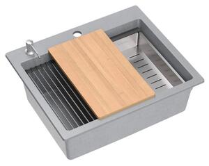 Granitový drez KURT 110 WORKSTATION Grey Metallic
