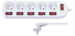 Solight predlžovací prívod, 5 zásuviek, biely, 6x vypínač, 3m PP144