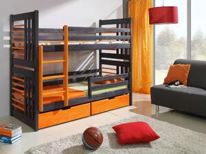 Patrová detská posteľ Roy, 90x200cm, grafit/oranžova