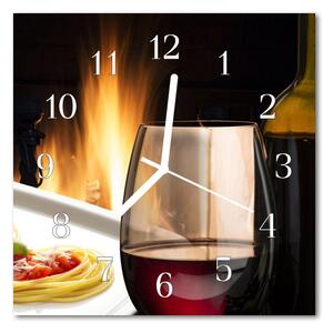 Nástenné sklenené hodiny Špagetovej víno so svietidlom 30x30 cm
