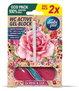 Ambipur WC Active gél-blok ruža & ľalia 2x 45 g