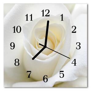 Sklenené hodiny štvorcové Biela ruža 30x30 cm