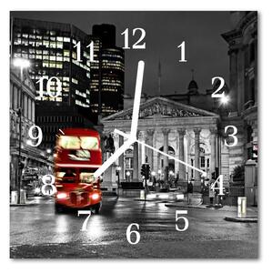 Sklenené hodiny štvorcové Autobus v londýne 30x30 cm