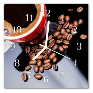 Sklenené hodiny štvorcové Kávový hrnček 30x30 cm