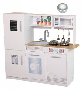 Drevená kuchynka pre deti EcoToys svetlo + hrnce biela