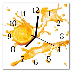 Nástenné sklenené hodiny Pomarančový džús 30x30 cm