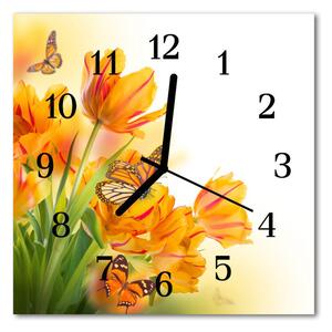 Nástenné sklenené hodiny Tulipány 30x30 cm