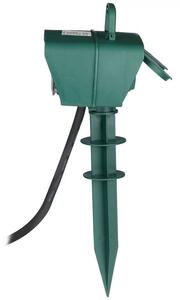 V-TAC Záhradný stĺpik, 2 zásuvky s mechanickým časovačom (3G 1.5mmx3m), IP44, max. 3500W, zelený