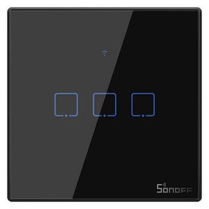 Smart 3-Vypínač čierny WiFi + RF433 Sonoff typ T3EU3C-TX (3 kanály), 1A/kanál, max. 100W/kanál, tvrdené sklo [T3EU3C-TX]