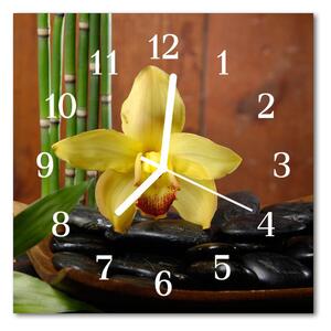 Nástenné sklenené hodiny Bambusová orchidea 30x30 cm