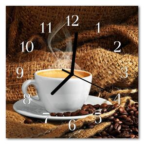 Sklenené hodiny štvorcové Zrnková káva 30x30 cm