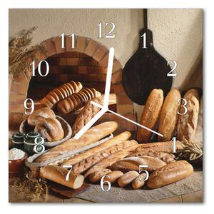 Sklenené hodiny štvorcové Chlieb 30x30 cm