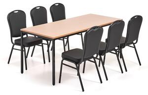 Jedálenská zostava JAMIE+ HARTFORD, 1800x800 mm stôl, buk + 6 stoličiek, čierna koženka