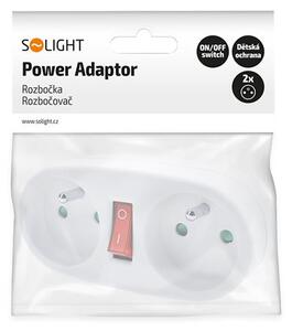 SOLIGHT Zásuvka rozbočovacia 2 x 10A, biela, vypínač