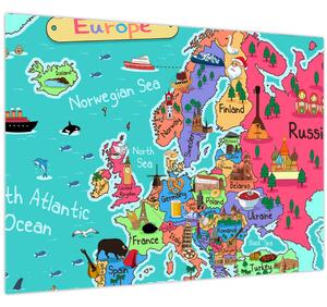 Sklenený obraz - Detská mapa Európy (70x50 cm)