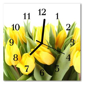 Sklenené hodiny štvorcové Tulipány 30x30 cm