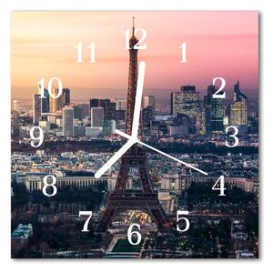 Sklenené hodiny štvorcové Eiffelova veža v paríži 30x30 cm