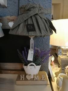 Lampa stolná HOME drevena s vazou s levandulami s khaki tienidlom, výška 35 cm