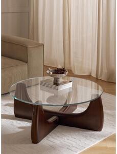 Okrúhly drevený konferenčný stolík so sklenenou doskou Miya