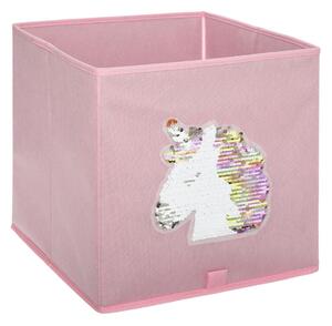 Atmosphera for Kids Úložný box na hračky ružový s flitrovým jednorožcom 29x29x29 cm