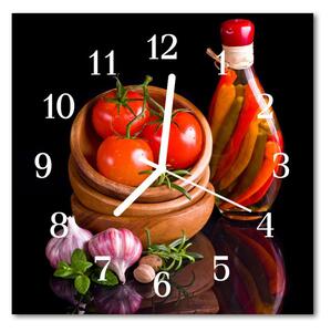 Nástenné sklenené hodiny Cesnaková paradajky 30x30 cm