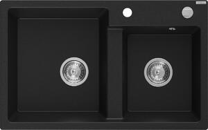Mexen Tomas, granitový drez 800x500x190 mm, 2-komorový, čierna, 6516802000-77