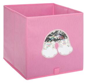 Atmosphera for Kids Úložný box na hračky ružový s flitrovou dúhou 29x29x29 cm