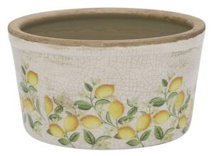 Béžový antik keramický kvetináč s citrónmi Limone Blossom - Ø 16*10 cm - Chic Antique